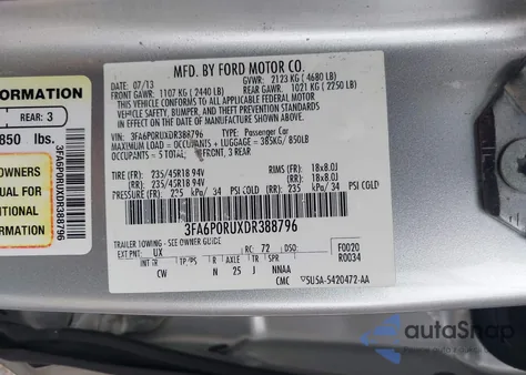 2013 Ford Fusion Hybrid Titanium z USA, uszkodzony, nr VIN 3FA6P0RUXDR388796